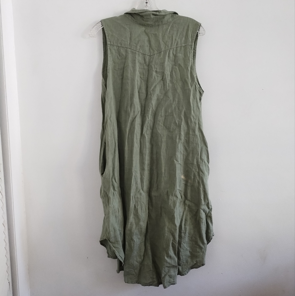 Rosemarine Italy 100% Linen Green Side Pockets Dress M - Picture 3 of 6